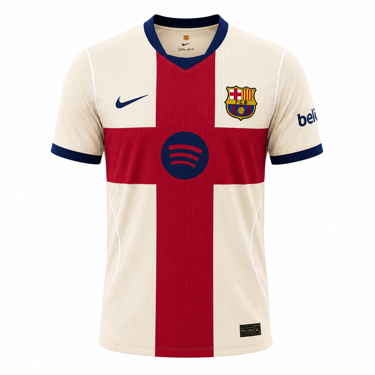 Barcelona Away Jersey - Cream Red Cross