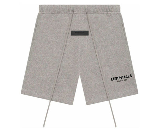 Gray shorts with a brand logo on a white background