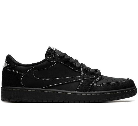 Black sneaker with a brand logo on a white background