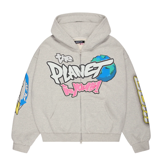 Broken Planet The Planet Is Yours Zip Up Hoodie - Gray