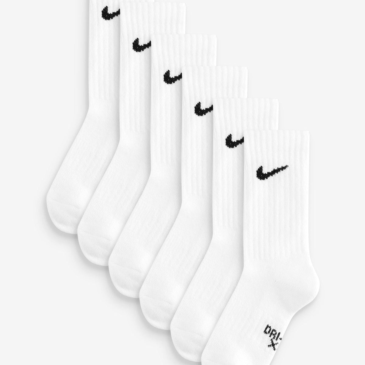 Set of white Nike socks with white logo on a white background