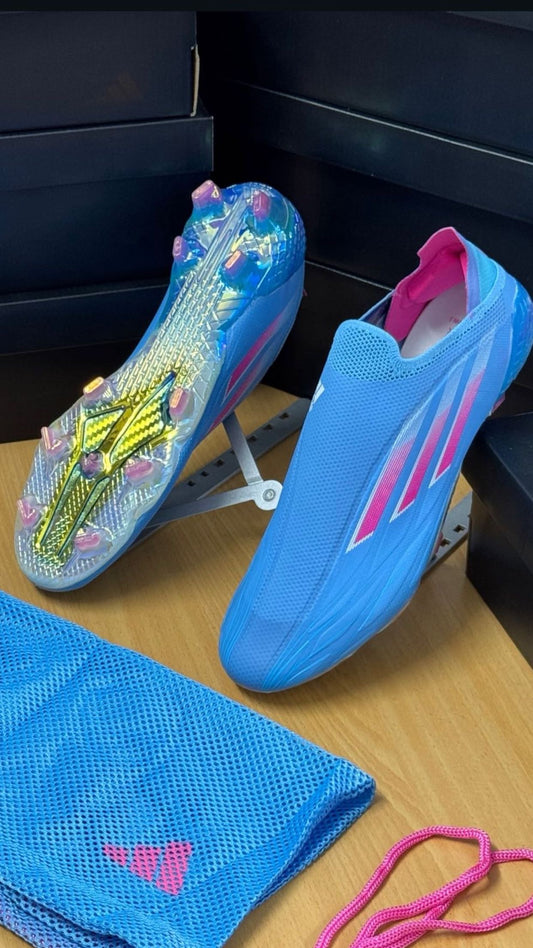 adidas F50 Elite Laceless blue and pink football boots